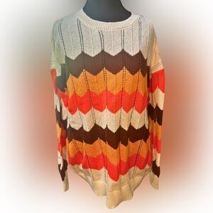 SHEIN Lune Crochet Chevron Patterned Sweater - Multicolor New Size‎ Large